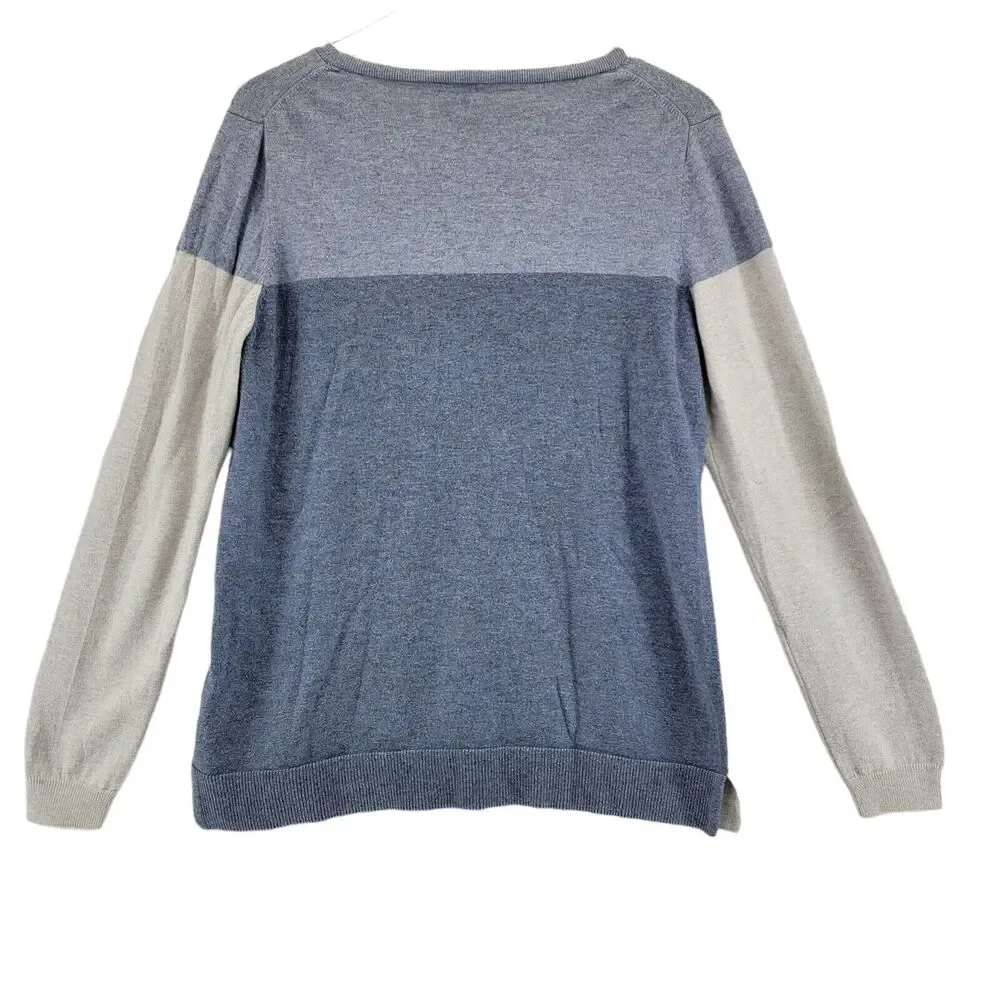 The White Company Merino Wool Cotton Colorblock Sweater Size 10 Medium Blue Gray